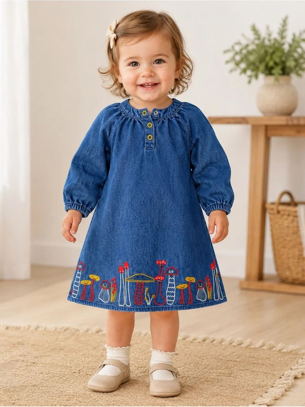 Stella McCartney Kids Mushroom Embroidered Denim Dress - 18M (NWOT)